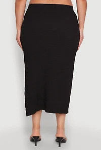 Womens Plus Size Textured Knit Midi Skirt, Black, Size 2X
