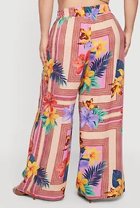 Plus High Waisted Floral Print Wide Leg Casual Pants
