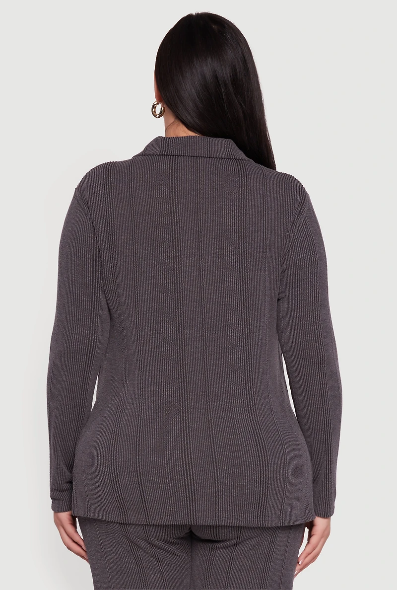 Womens Plus Ribbed Knit Shadow Stripe Side Slit Top, Grey,