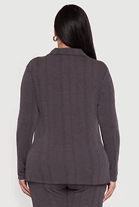 Womens Plus Ribbed Knit Shadow Stripe Side Slit Top, Grey,