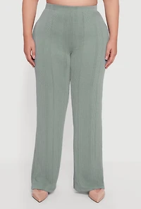 Plus High Waisted Ribbed Knit Casual Pants