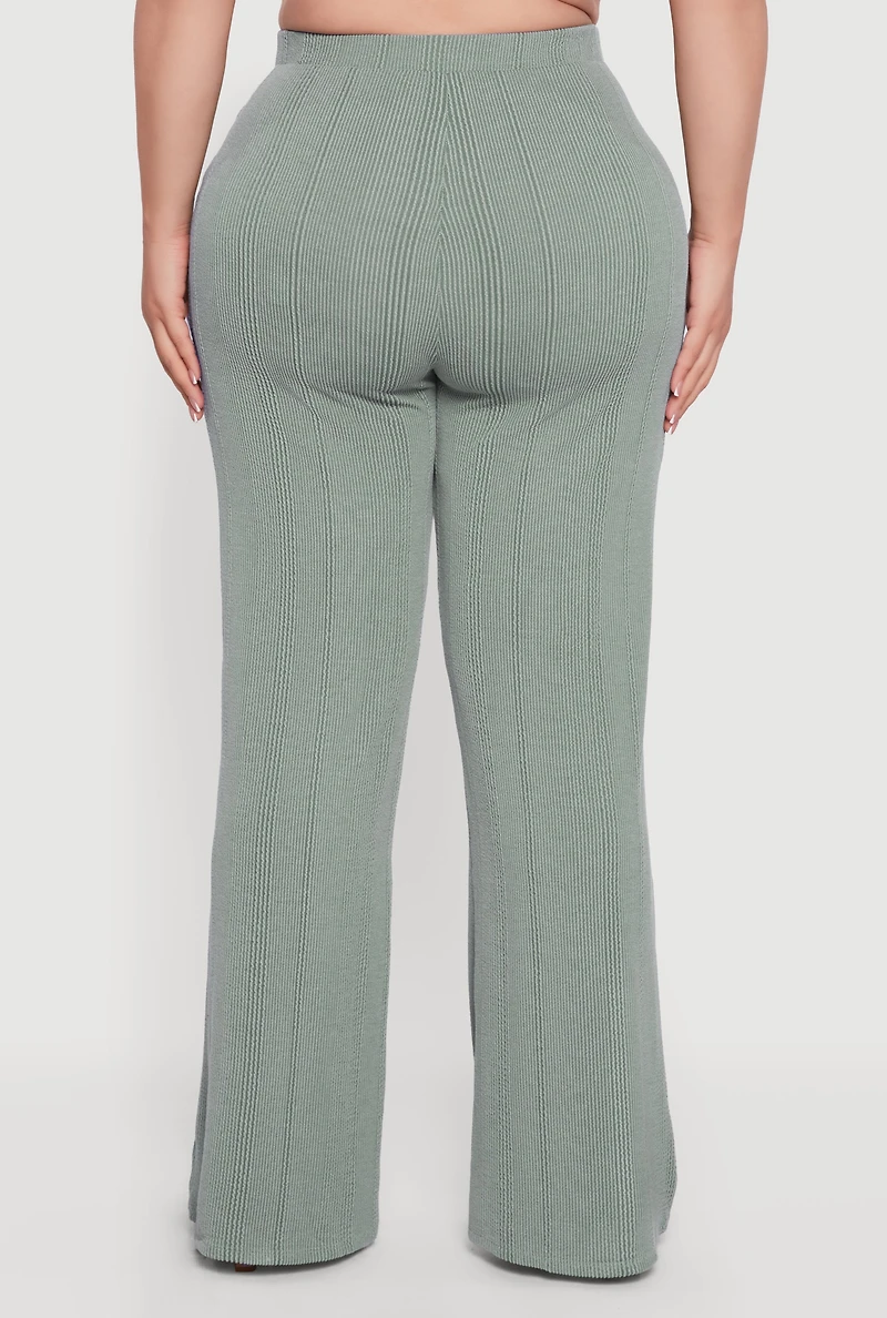 Plus High Waisted Ribbed Knit Casual Pants