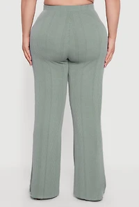 Plus High Waisted Ribbed Knit Casual Pants