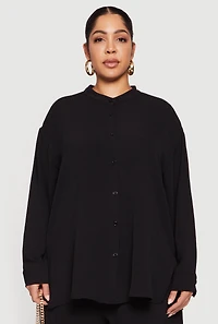 Plus Airy Long Sleeve Button Front Blouse