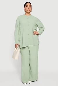 Plus Airy Long Sleeve Button Front Blouse