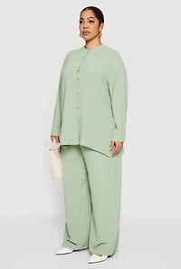 Plus Airy Long Sleeve Button Front Blouse