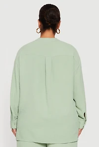 Plus Airy Long Sleeve Button Front Blouse