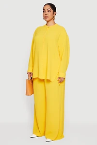 Plus Airy Long Sleeve Button Front Blouse