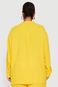 Womens Plus Size Airy Long Sleeve Button Front Blouse, Yellow, Size 3X