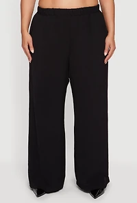 Womens Plus Crepe Knit Wide Leg Pants,