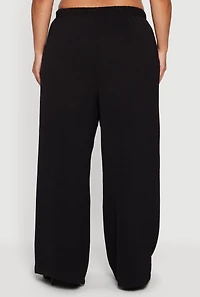 Womens Plus Crepe Knit Wide Leg Pants,