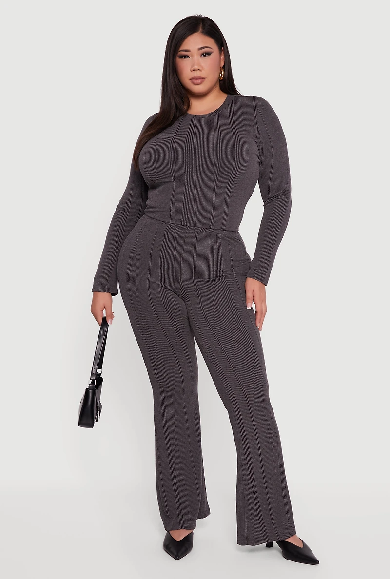 Womens Plus Shadow Stripe Long Sleeve Top,