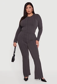 Womens Plus Shadow Stripe Long Sleeve Top,