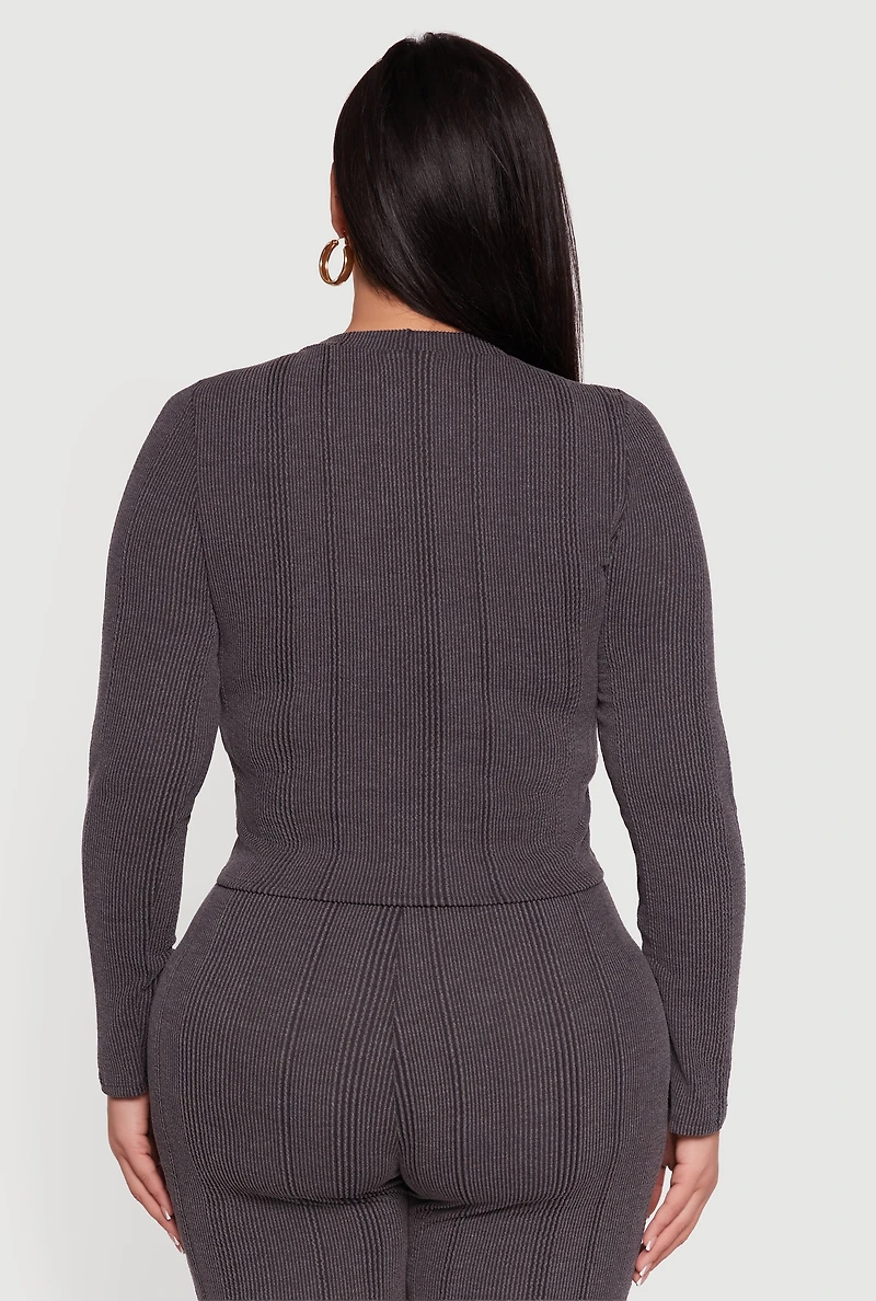 Womens Plus Shadow Stripe Long Sleeve Top,