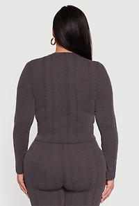 Womens Plus Shadow Stripe Long Sleeve Top,