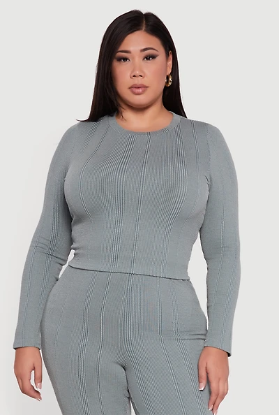 Plus Shadow Stripe Long Sleeve Top