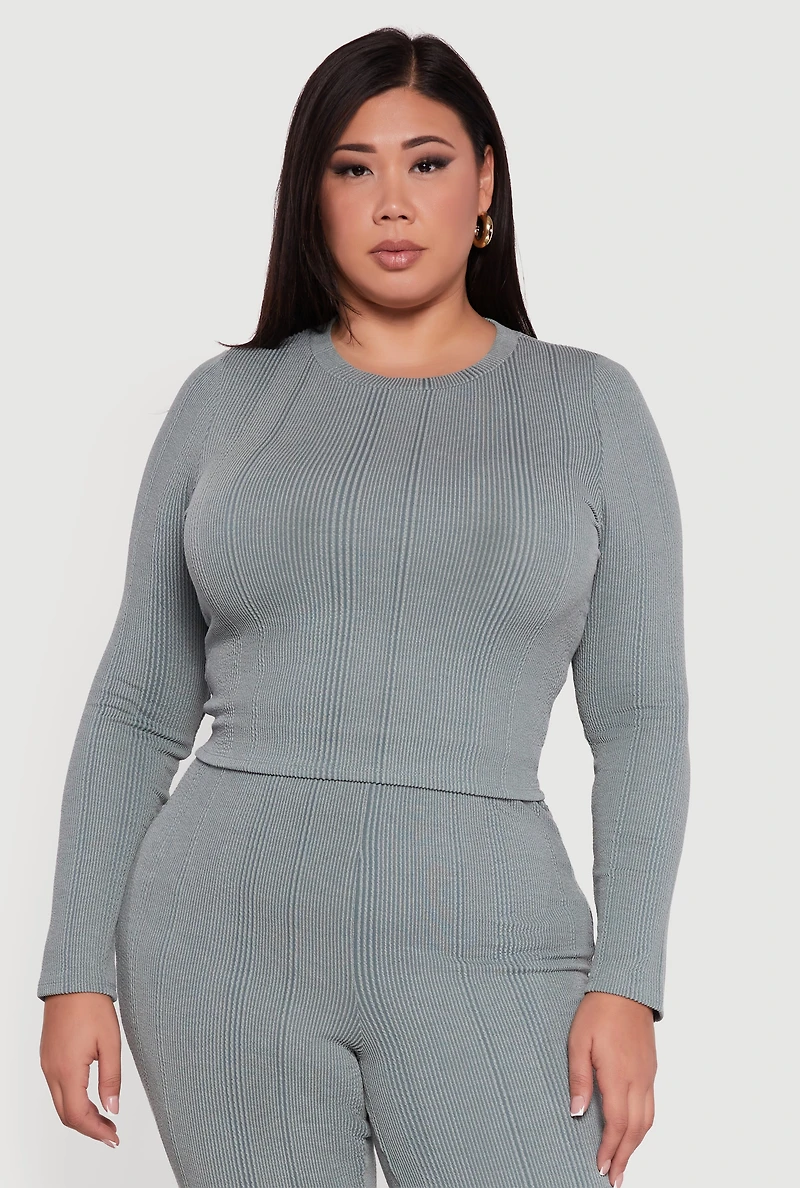 Plus Shadow Stripe Long Sleeve Top