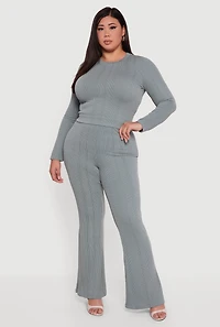 Plus Shadow Stripe Long Sleeve Top