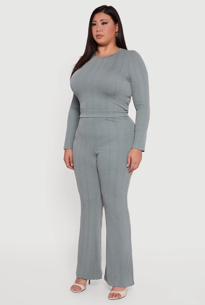 Plus Shadow Stripe Long Sleeve Top