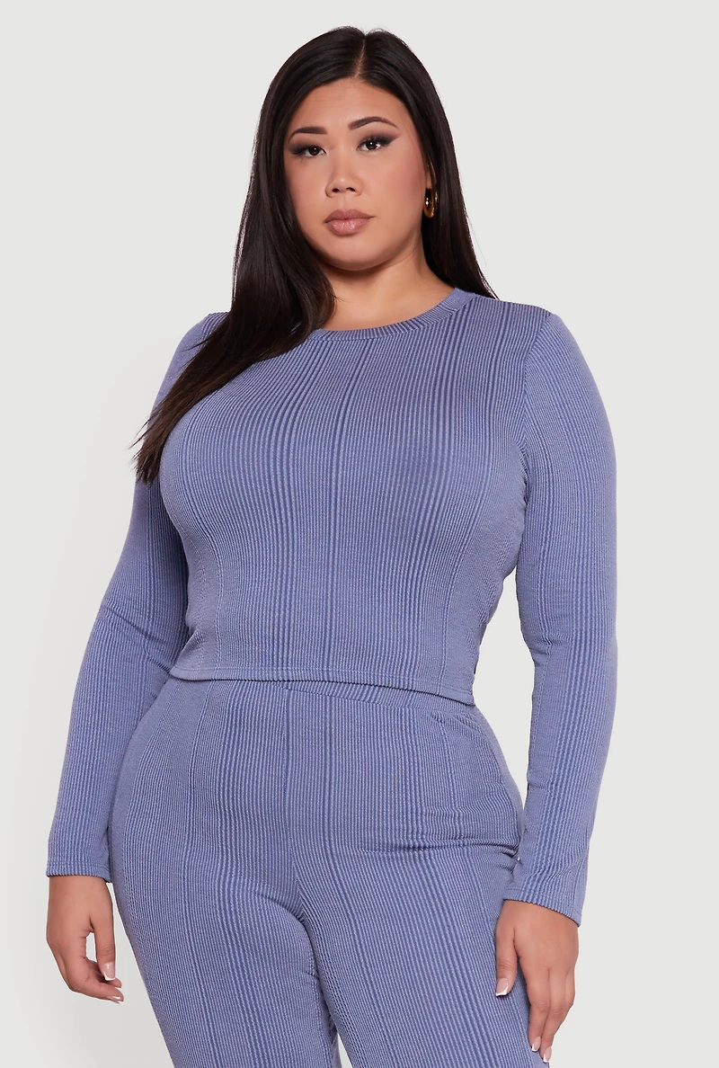 Womens Plus Shadow Stripe Long Sleeve Top,