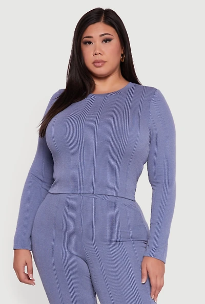 Womens Plus Shadow Stripe Long Sleeve Top,