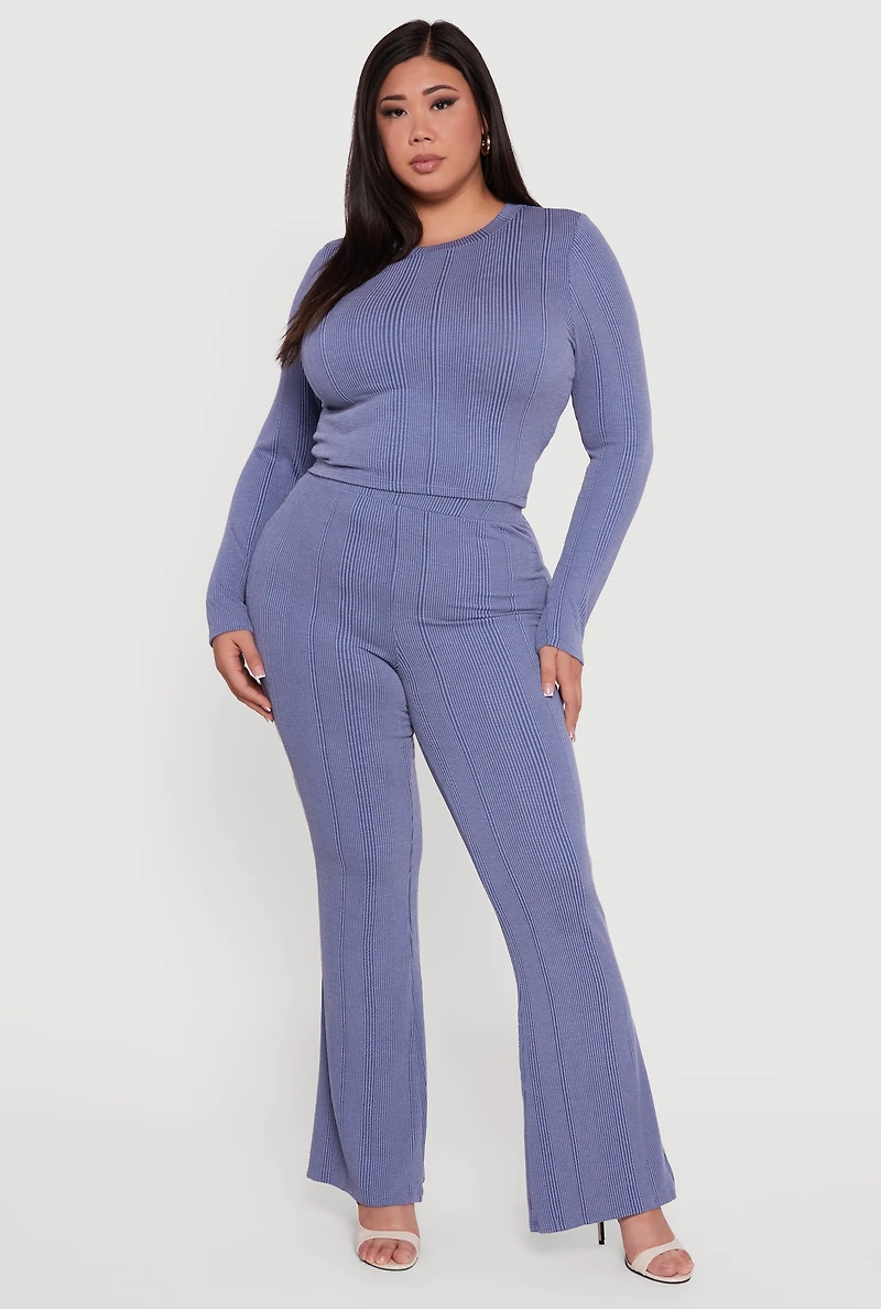 Plus Shadow Stripe Long Sleeve Top