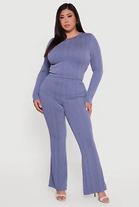 Plus Shadow Stripe Long Sleeve Top