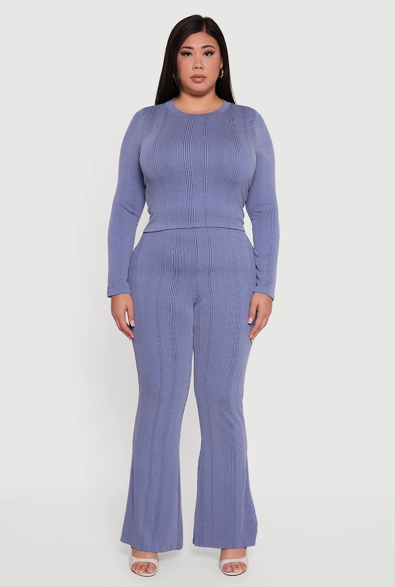 Plus Shadow Stripe Long Sleeve Top