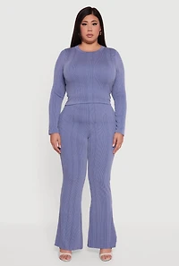 Plus Shadow Stripe Long Sleeve Top