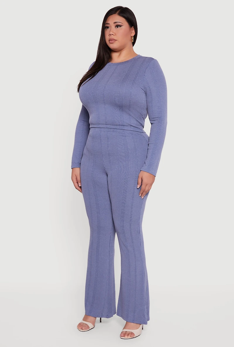 Plus Shadow Stripe Long Sleeve Top