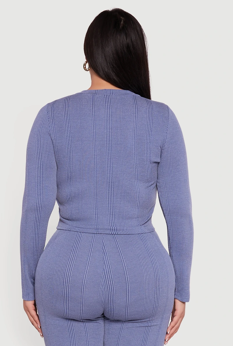 Plus Shadow Stripe Long Sleeve Top