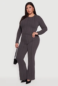 Plus Shadow Stripe Rib Knit Flare Leg Pants