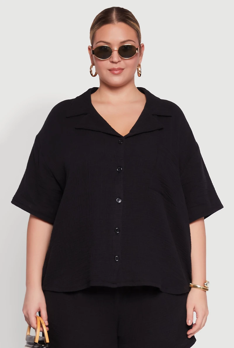 Womens Plus Gauze Knit Short Sleeve Shirt, 3X