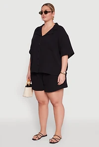 Womens Plus Size Gauze Knit Short Sleeve Shirt, Black, Size 1X