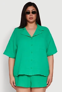 Womens Plus Gauze Knit Short Sleeve Shirt, 2X