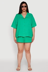 Womens Plus Gauze Knit Short Sleeve Shirt, 2X