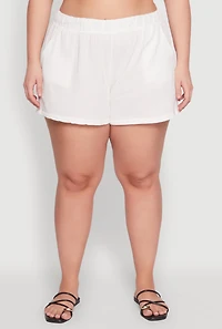 Womens Plus Size Gauze Knit Shorts, White, Size 3X