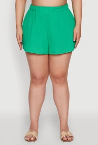 Womens Plus Size Gauze Knit Shorts, Green, Size 1X