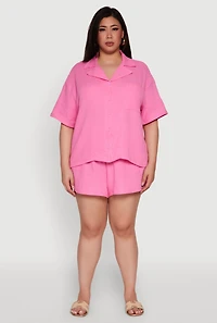 Womens Plus Size Gauze Knit Shorts, Pink, Size 1X