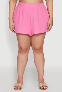Womens Plus Size Gauze Knit Shorts, Pink, Size 1X