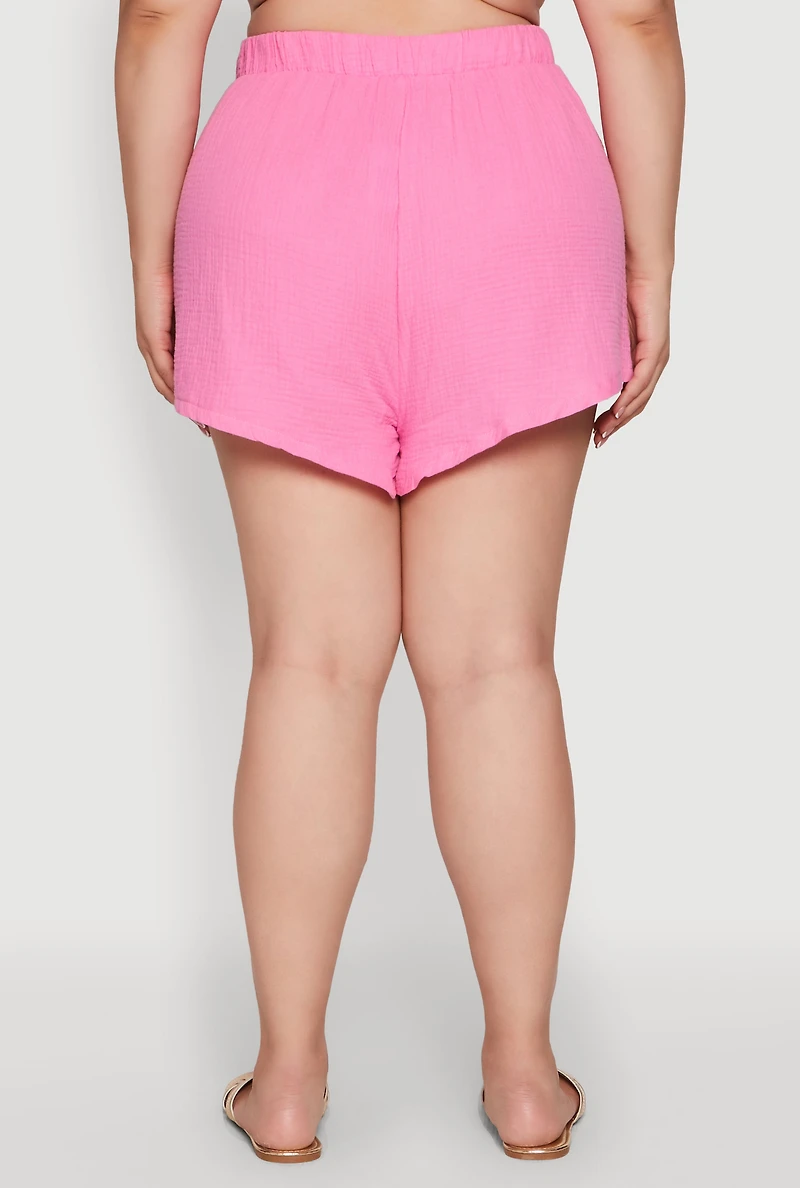 Womens Plus Size Gauze Knit Shorts, Pink, Size 1X