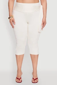 Womens Plus Size Side Tie Capri Pants, White, Size 2X