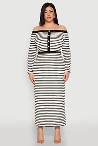 Womens Plus Size Textured Knit Striped Maxi Skirt, Multi, Size 2X