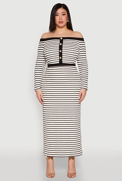 Plus Textured Knit Striped Maxi Skirt