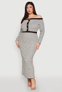 Womens Plus Size Textured Knit Striped Maxi Skirt, Multi, Size 3X