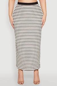 Womens Plus Size Textured Knit Striped Maxi Skirt, Multi, Size 3X