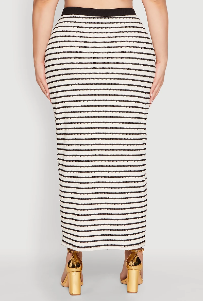 Womens Plus Size Textured Knit Striped Maxi Skirt, Multi, Size 3X