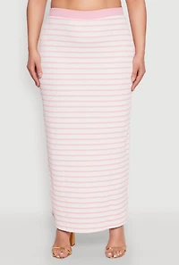 Womens Plus Size Textured Knit Striped Maxi Skirt, Pink, Size 3X