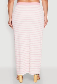 Womens Plus Size Textured Knit Striped Maxi Skirt, Pink, Size 3X
