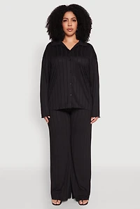 Womens Plus Ribbed Knit Button Front Shirt,